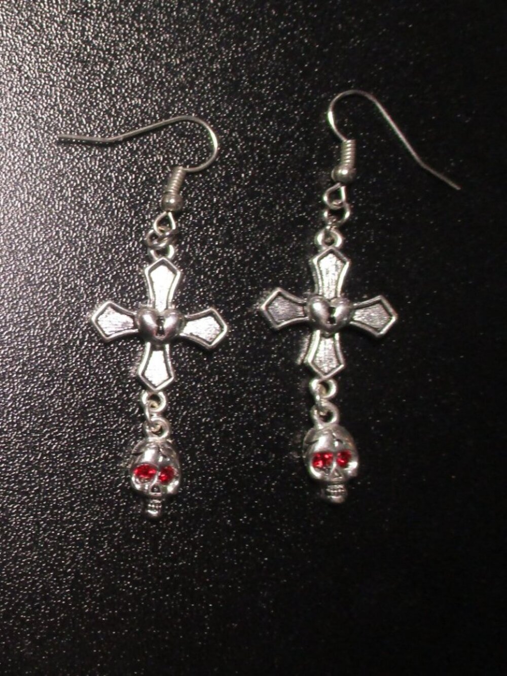 Heart Rose Skull Lock Valentine's Day Red Eyes Dangle Earrings Jewelry Fun Gift